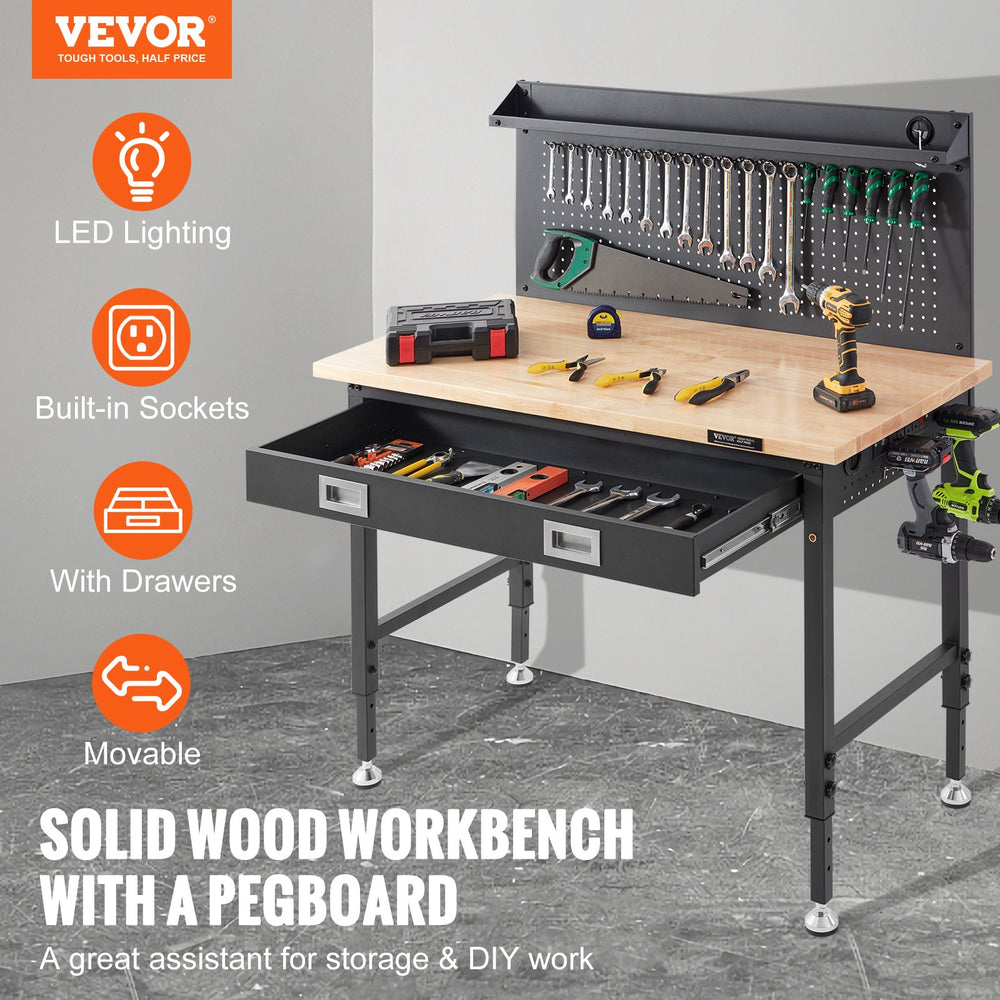 Vevor Workbench Adjustable Height 28"-39.5" Carbon Steel 2000 lbs Weight Capacity New