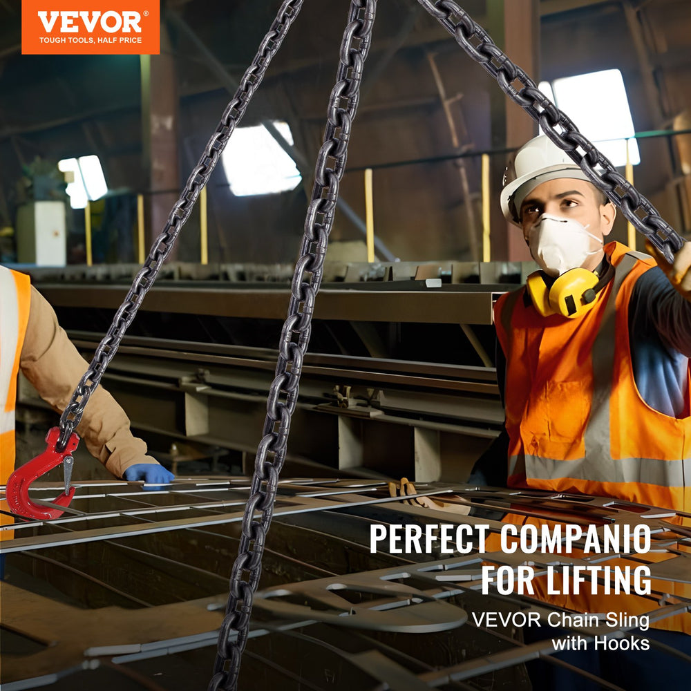 Vevor Chain Sling with Grab Hooks 3/8" x 10' G80 Steel 18,400 Lbs Load Capacity New