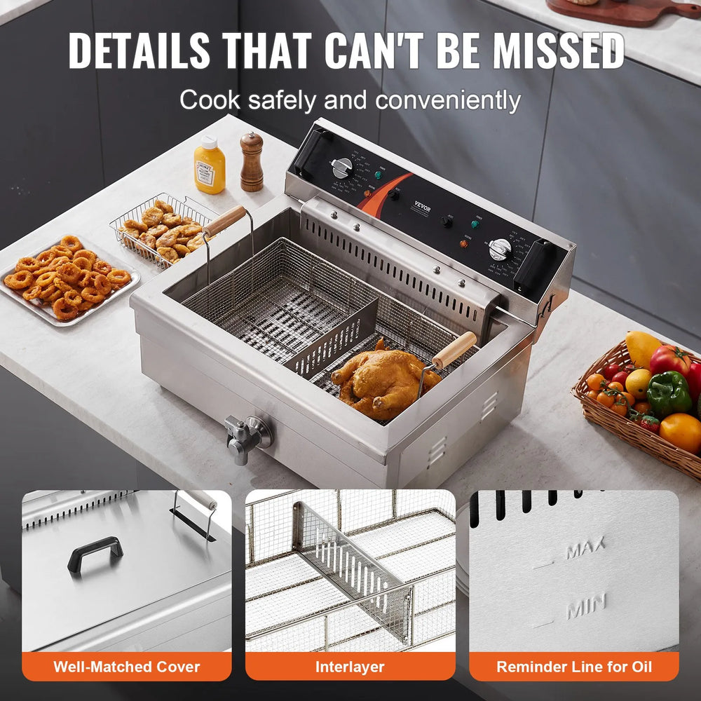 Vevor Countertop Deep Fryer Electric Double Basket 21 Qt. 3000W New