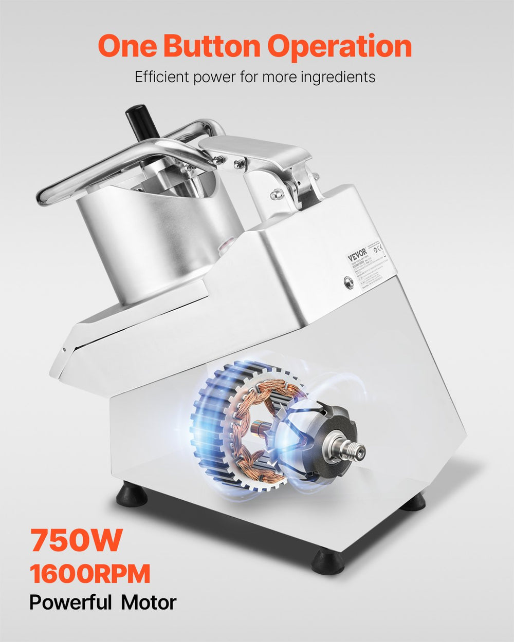 Vevor Food Processor Stainless Steel 750W with 6 Interchangeable Blades New