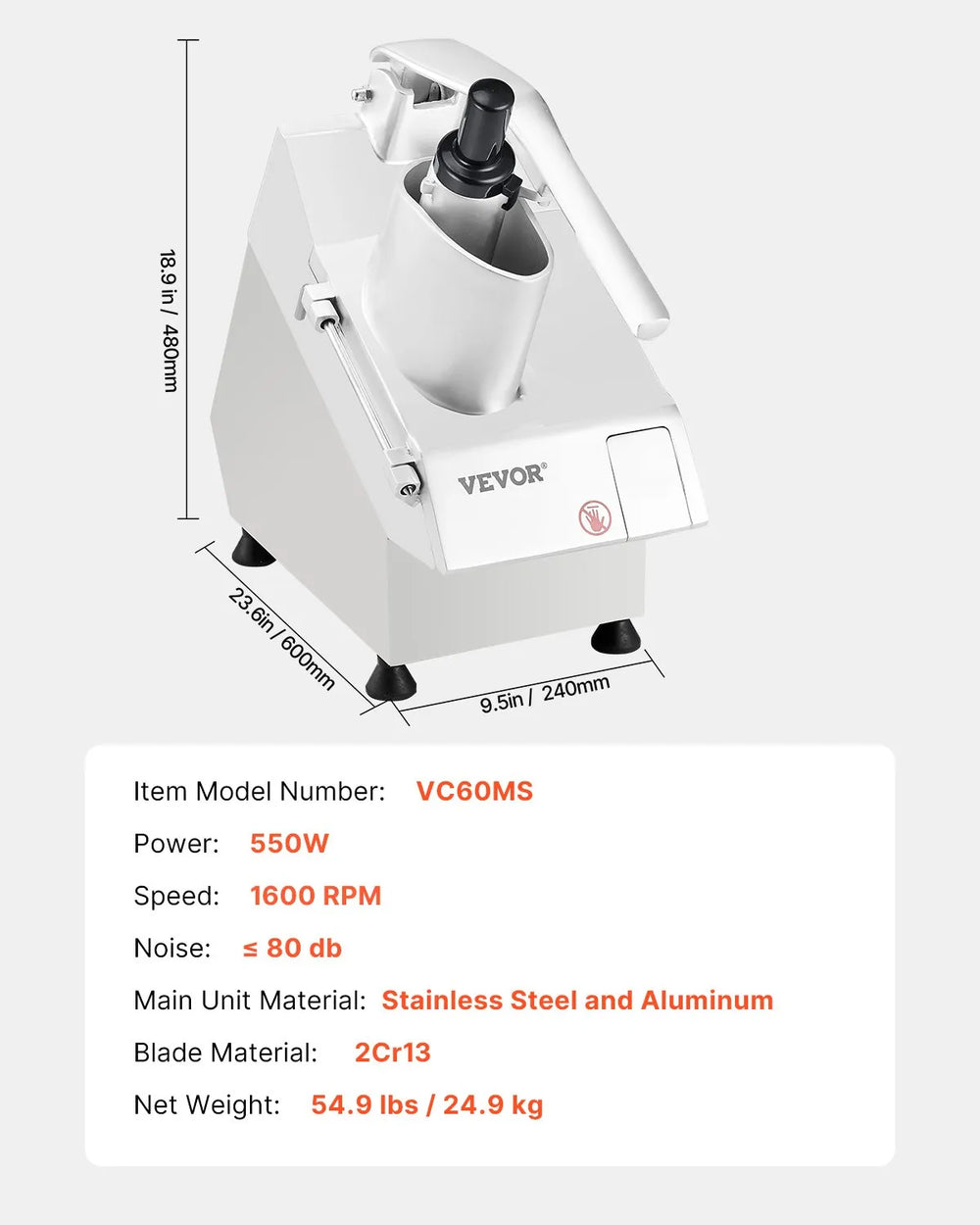 Vevor Food Processor Vegetable Chopper w/ 6 Blades Stainless Steel New