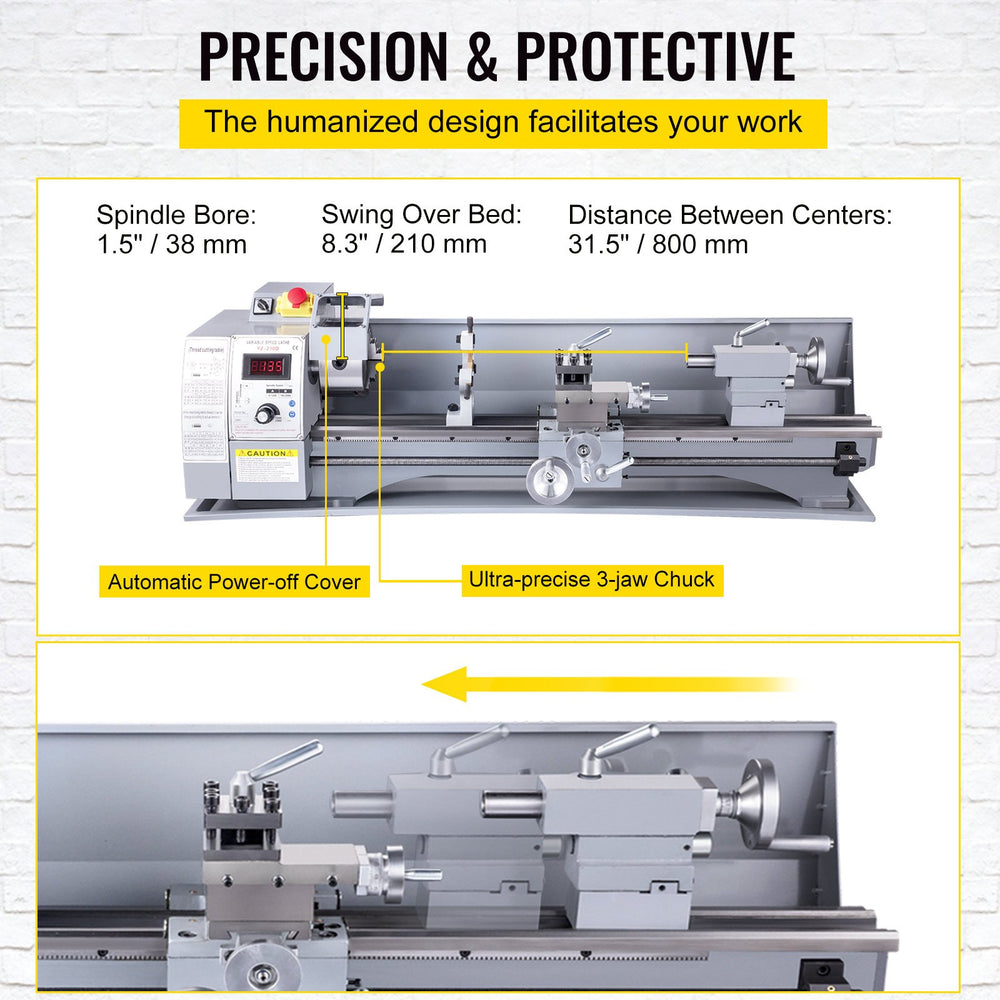 Vevor Mini Metal Lathe Machine 8.3" x 31.5" 2500 RPM Variable Speed 750W New