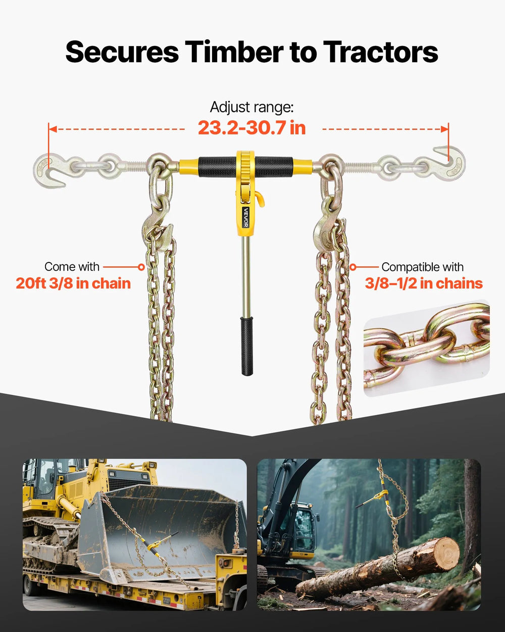 Vevor Ratchet Load Binder 4 Sets 3/8" x 20 ft. G80 Chains 9200 lbs. Working Load New