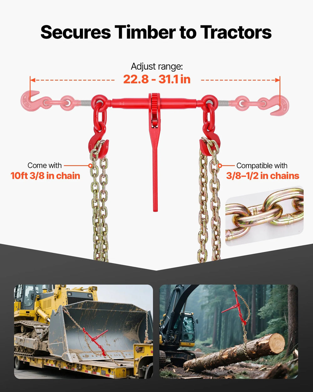 Vevor Ratchet Load Binder 8 Sets 3/8" x 10 ft. G80 Chains 9200 lbs. Working Load New