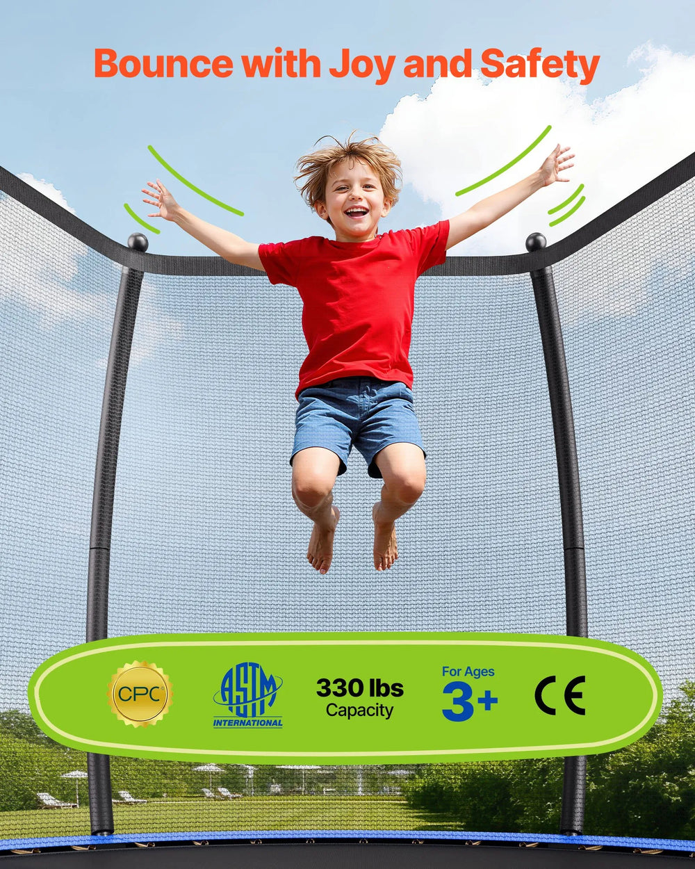 Vevor Trampoline 10 ft. with Enclosure Net Curved Rods 265 lb. Capacity New