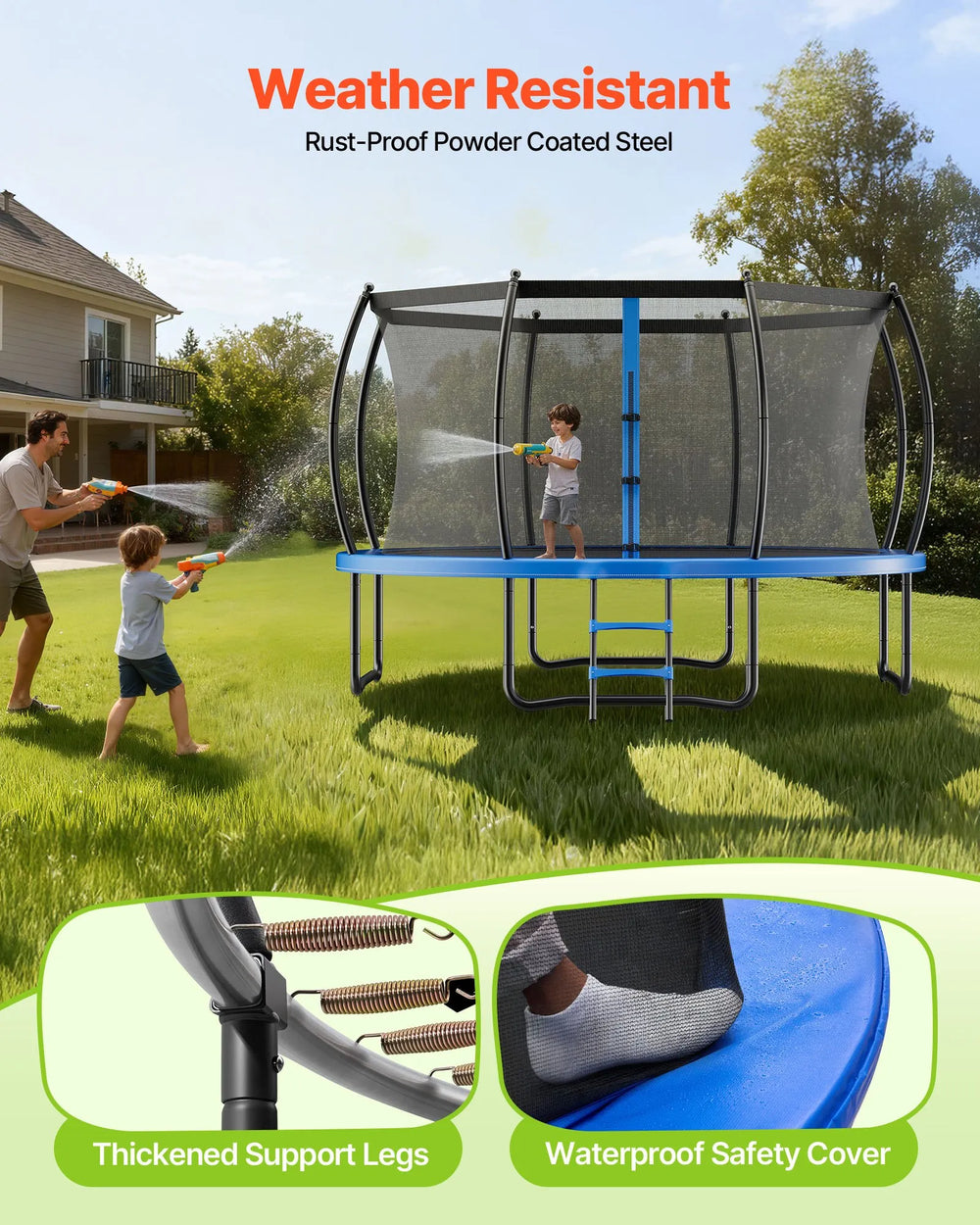 Vevor Trampoline 10 ft. with Enclosure Net Curved Rods 265 lb. Capacity New