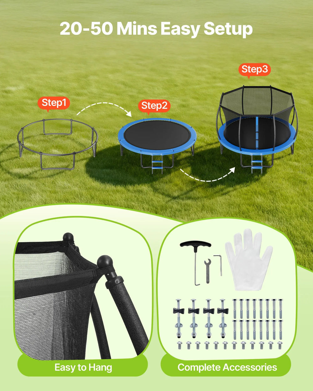 Vevor Trampoline 14 ft. with Enclosure Net Curved Rods 450 lb. Capacity New