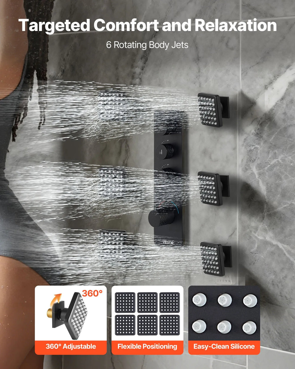 Vevor Shower Faucet Set 16" Ceiling Rainfall with 6 Body Jets and Handheld Spray New