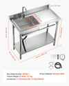 Vevor Utility Sink 39.4 x 19.7 in. with Right Drainboard Stainless Steel New