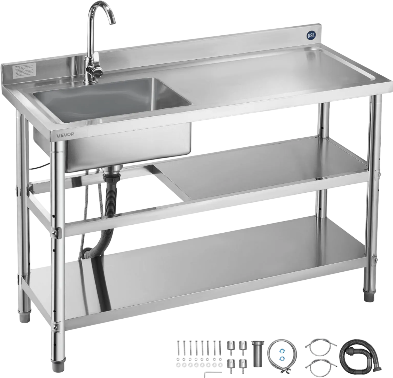 Vevor Utility Sink 47.2 x 19.7 in. with Dual Storage Shelves Right Drainboard New