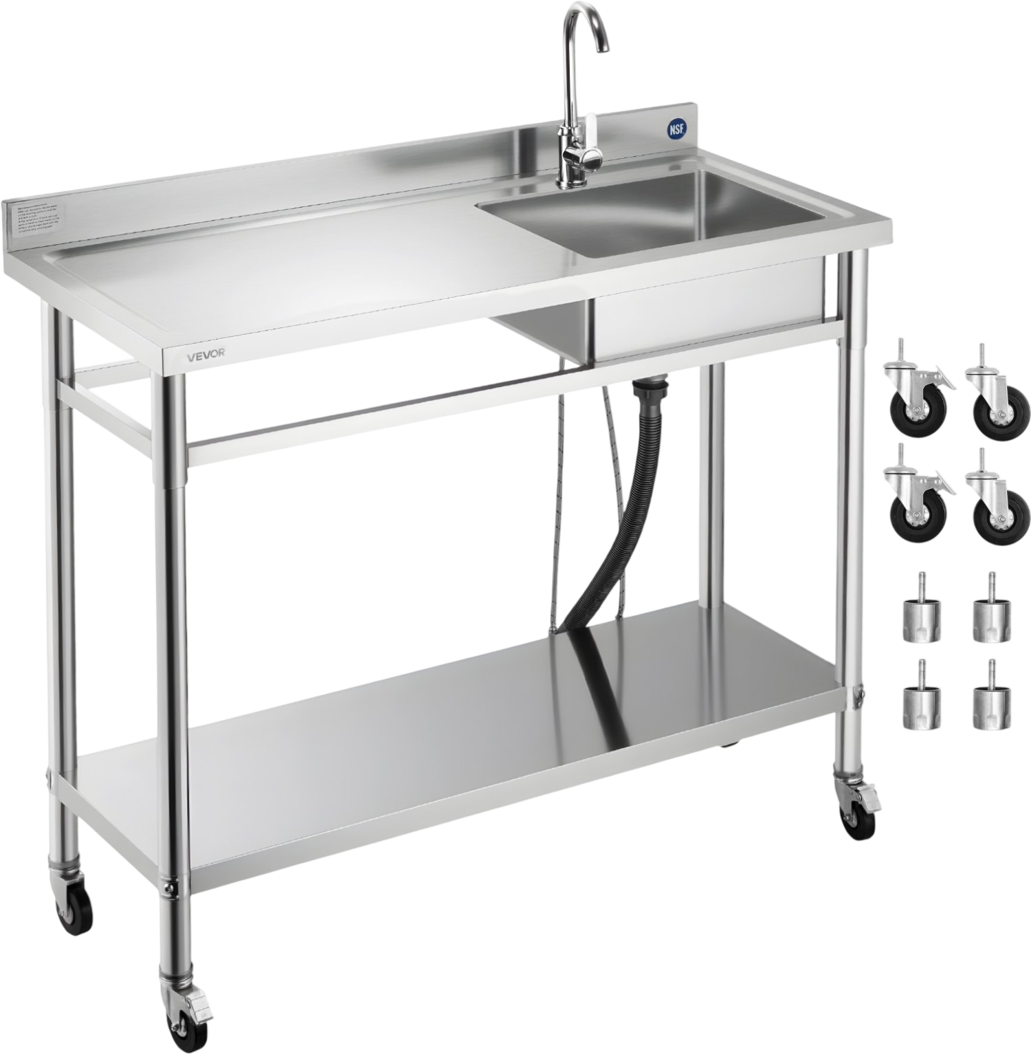 Vevor Utility Sink 47.2 x 19.7 in. with Casters Left Drainboard Stainless Steel New