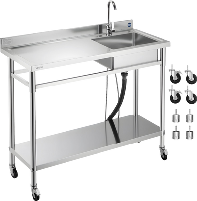 Vevor Utility Sink 47.2 x 19.7 in. with Casters Left Drainboard Stainless Steel New