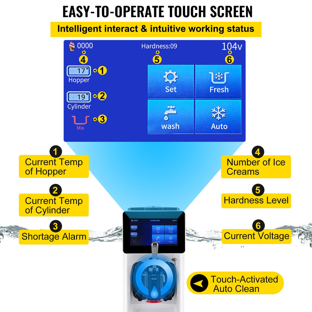 Vevor Commercial Ice Cream Maker with Touch Screen 2.5-5 Gal./Hr Yield 1000W New