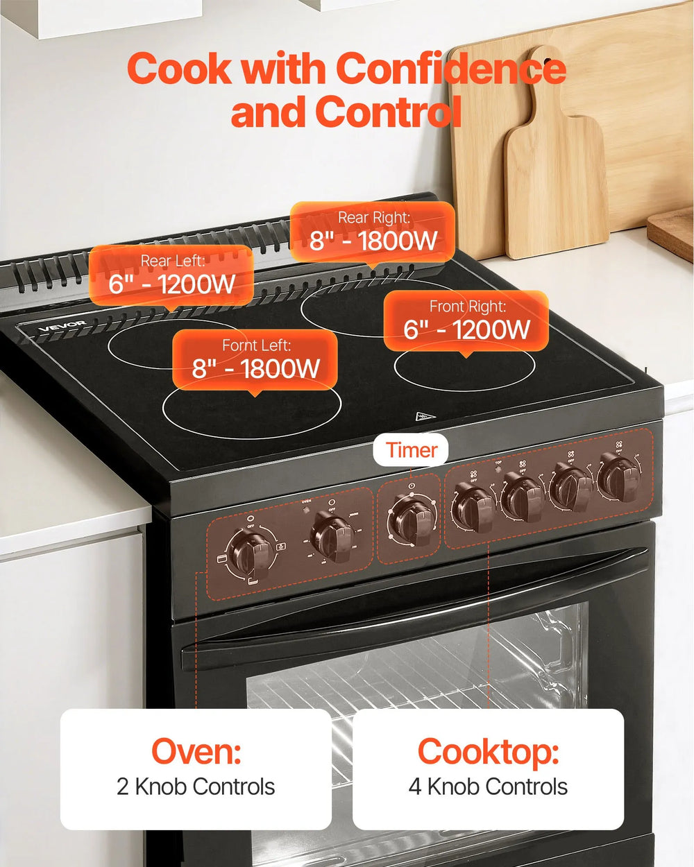 Vevor Electric Range Oven 24" with 4 Burners 2.7 Cu. Ft Capacity New