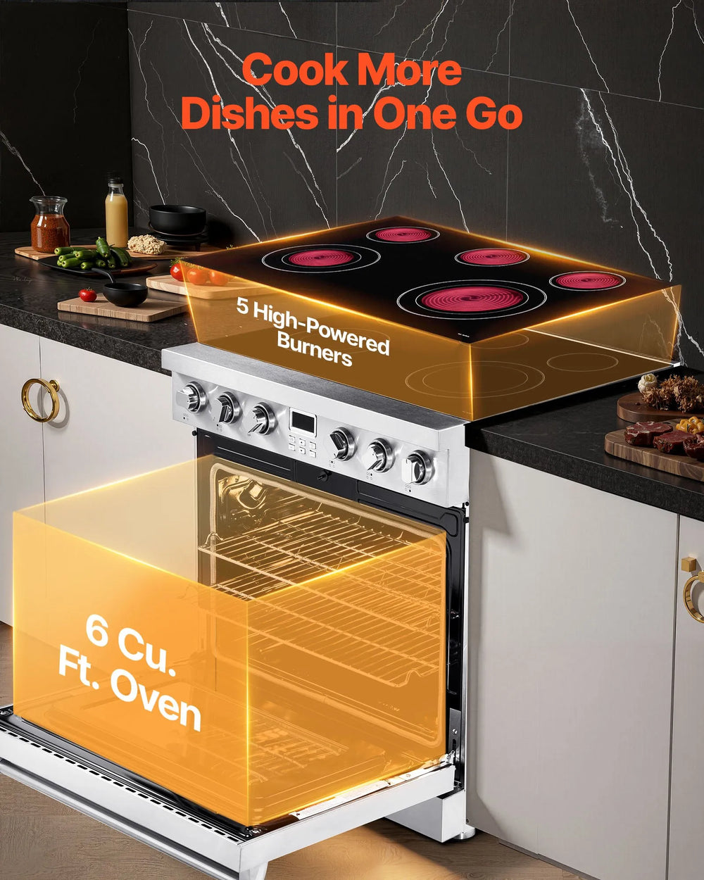 Vevor Electric Range Oven 36 in. 6 Cu. Ft. with 5 Burners Stainless Steel New