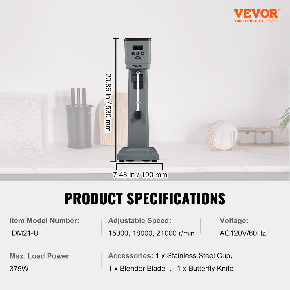 Vevor Milkshake Maker Electric Single Head Drink Blender 3-Speed 375W New