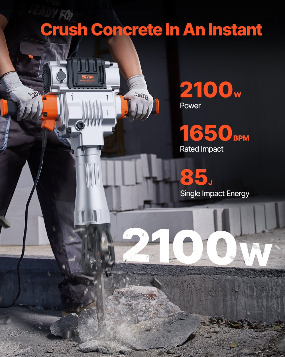 Vevor Jack Hammer Electric Demolition Tool with 2 Chisel Bits 2100W New