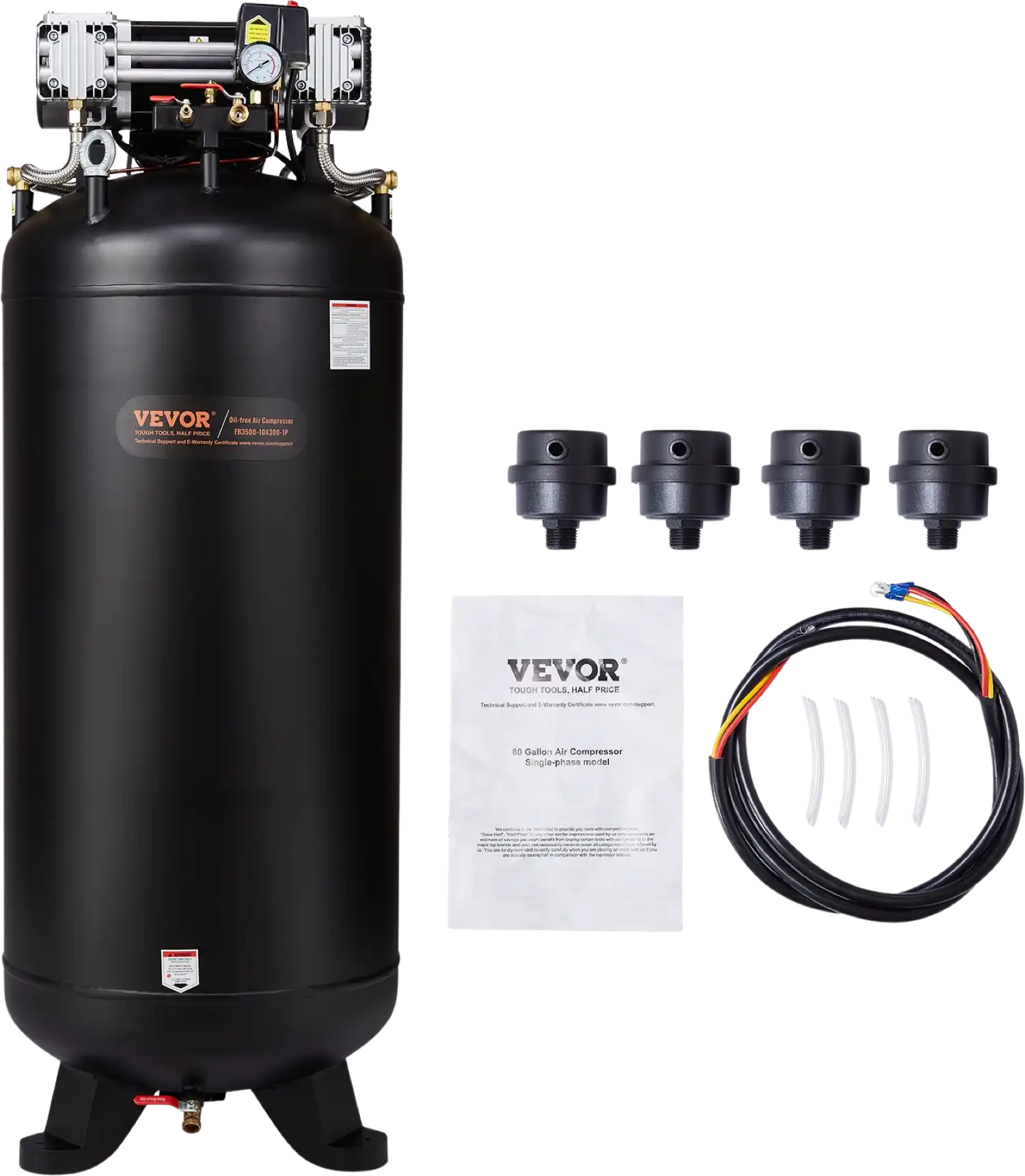 Vevor Air Compressor 80 Gallon 6.5HP Oil-Free 145 PSI Max Single-Phase 220V New