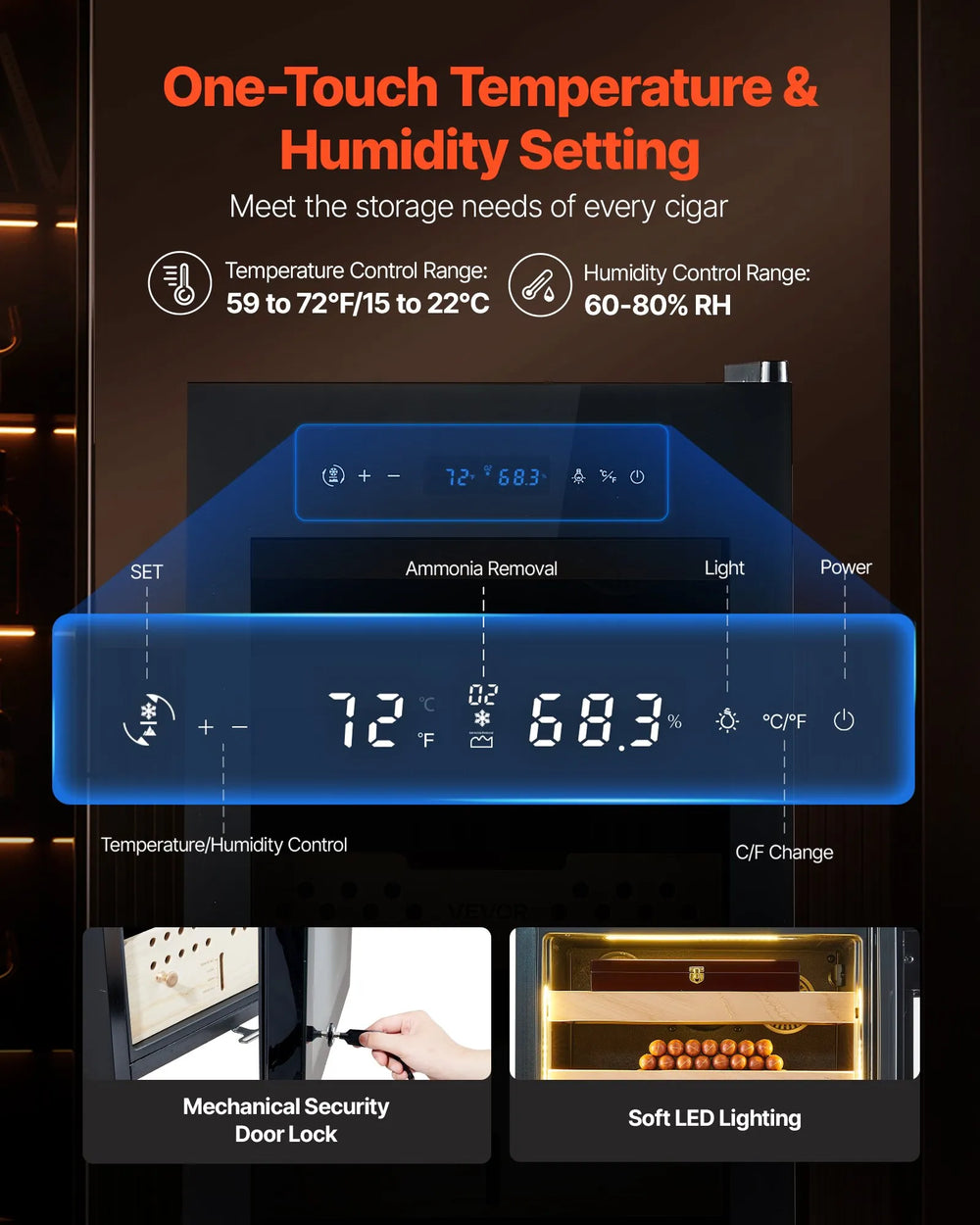 Vevor Electric Humidor 350 Count Cabinet with Compressor Cooling Humidity Temp Control New