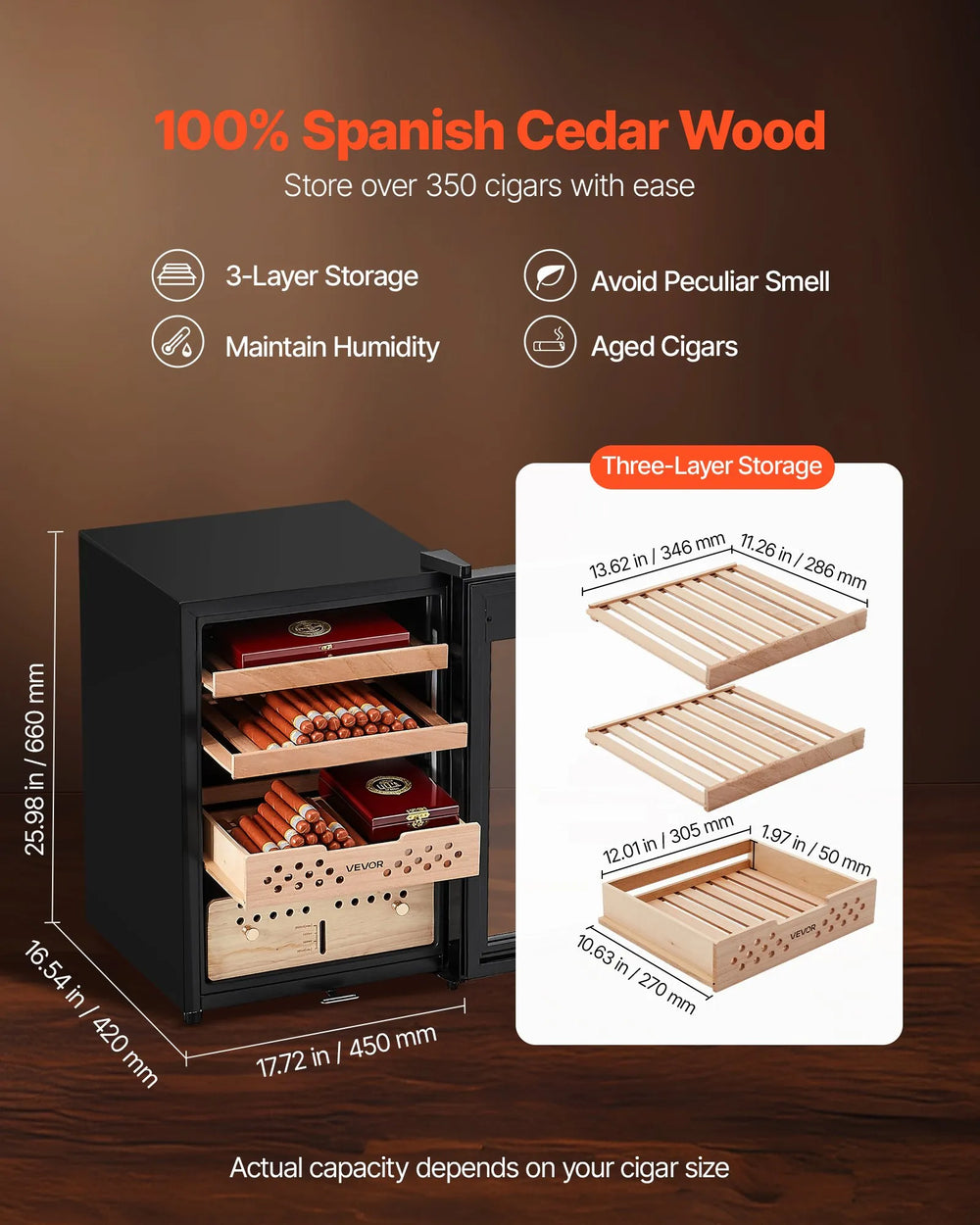 Vevor Electric Humidor 350 Count Cabinet with Compressor Cooling Humidity Temp Control New