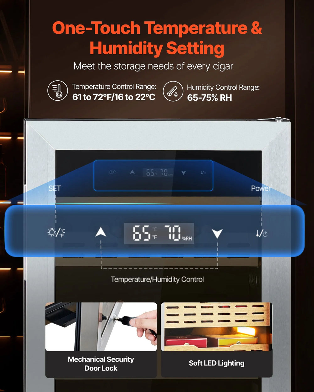 Vevor Electric Cigar Humidor Cabinet with Compressor Cooling Temp Control 450 Capacity New