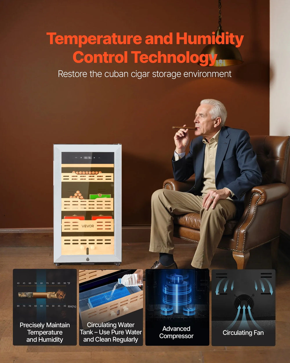 Vevor Electric Cigar Humidor Cabinet with Compressor Cooling Temp Control 450 Capacity New