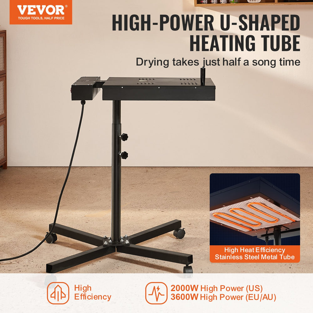 Vevor Flash Dryer with Height Adjustable Stand for Screen Printing 18" x 25" 2000W New