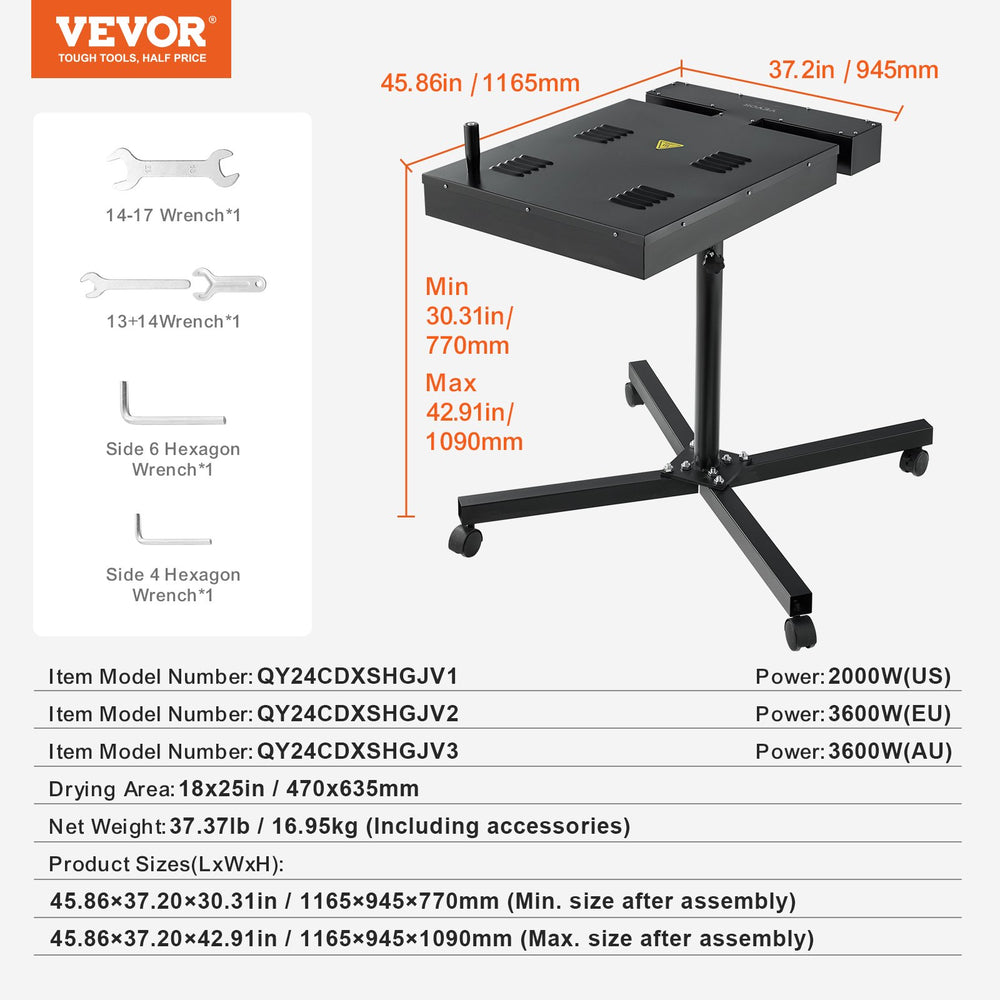 Vevor Flash Dryer with Height Adjustable Stand for Screen Printing 18" x 25" 2000W New