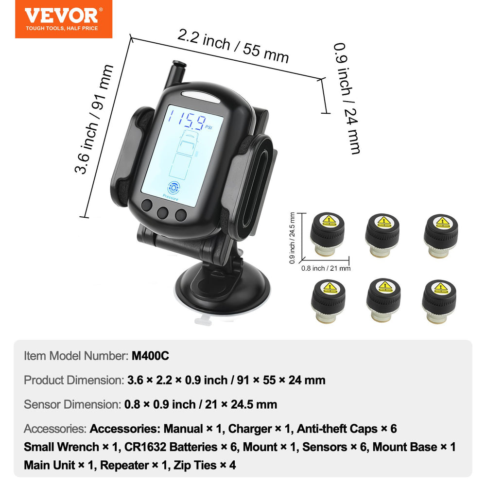 Vevor Multi-Axle Tire Pressure Monitoring System Real Time Data New