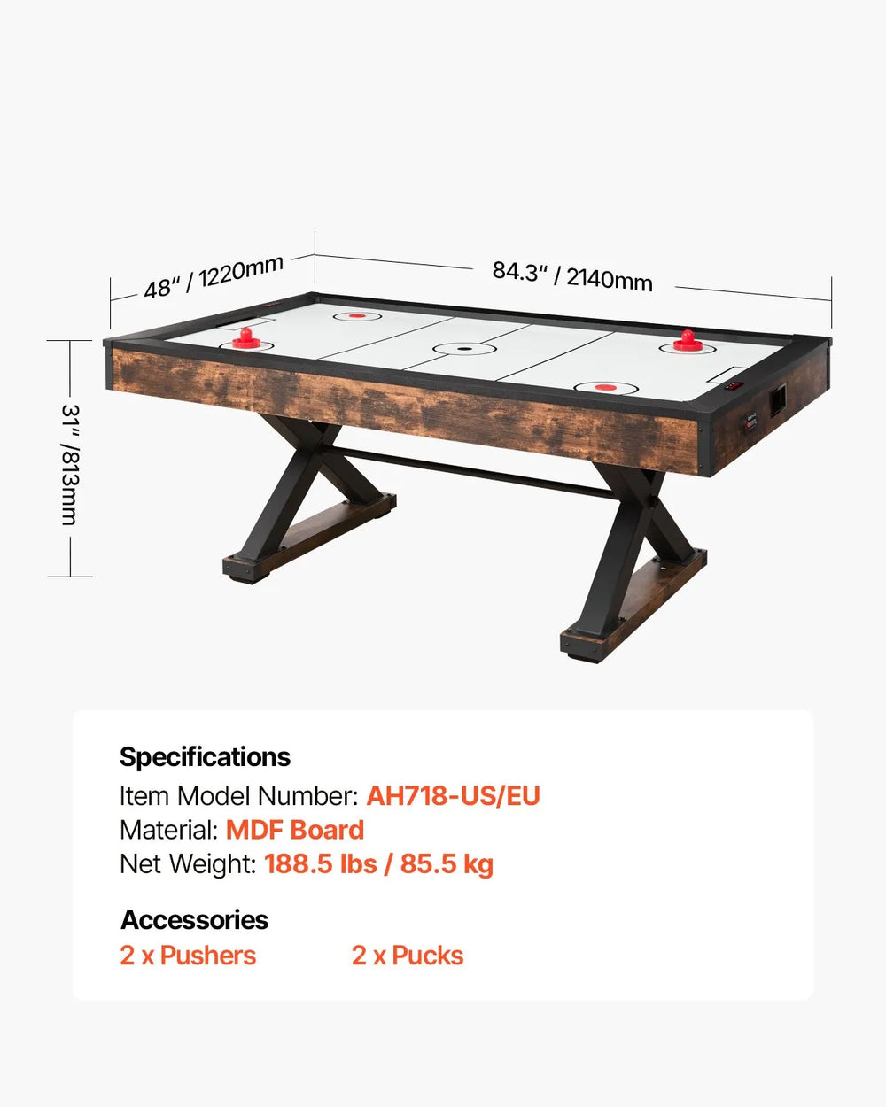 Vevor Air Hockey Table 84" Indoor Gaming Set with Electronic Scorer New