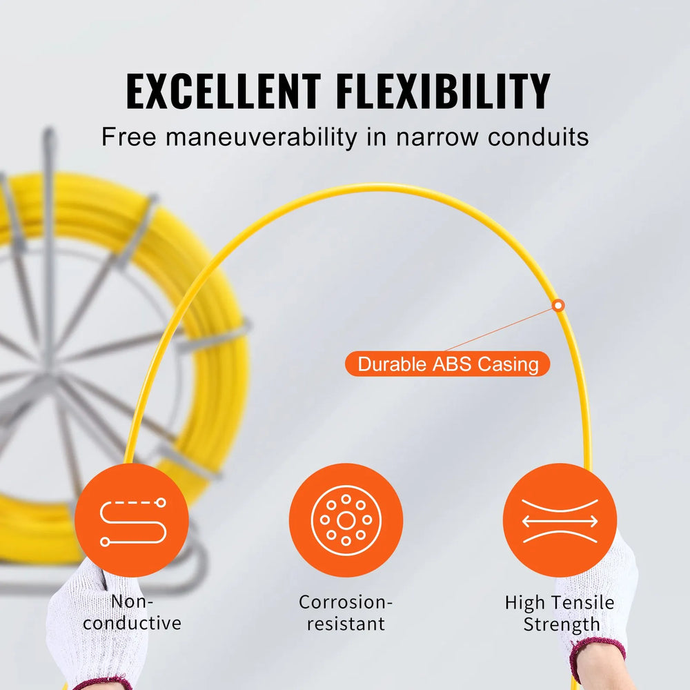 Vevor Fish Tape Puller Fiberglass Wire Cable Runner 5/16" 656 ft. with Reel Stand New
