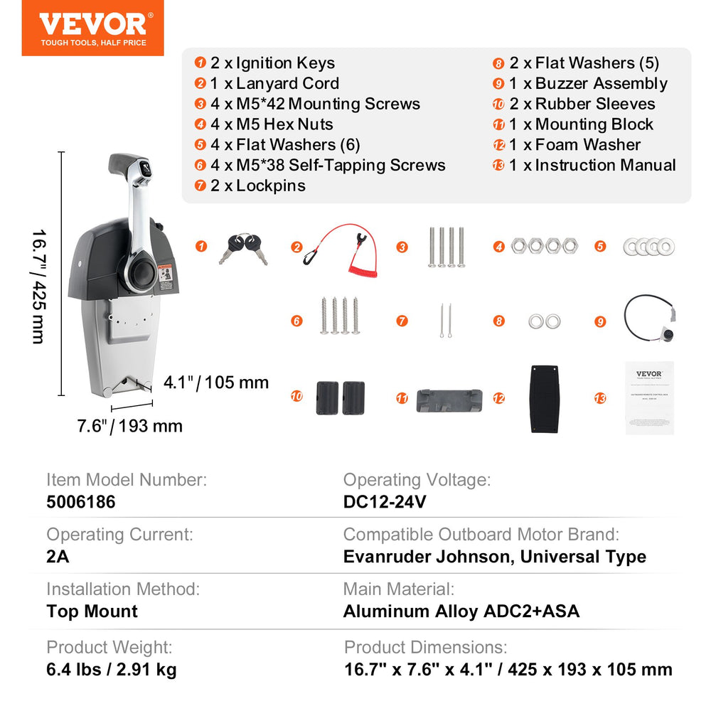 Vevor Boat Throttle Top-Mounted Outboard Control Box 5006186 for Evinrude Johnson with Power Trim Switch New