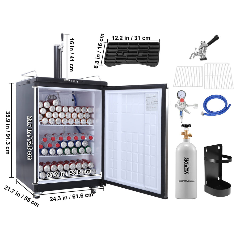 Vevor Kegerator Single Tap Draft Beer Dispenser Full Size Keg Fridge Adjustable Temperature New