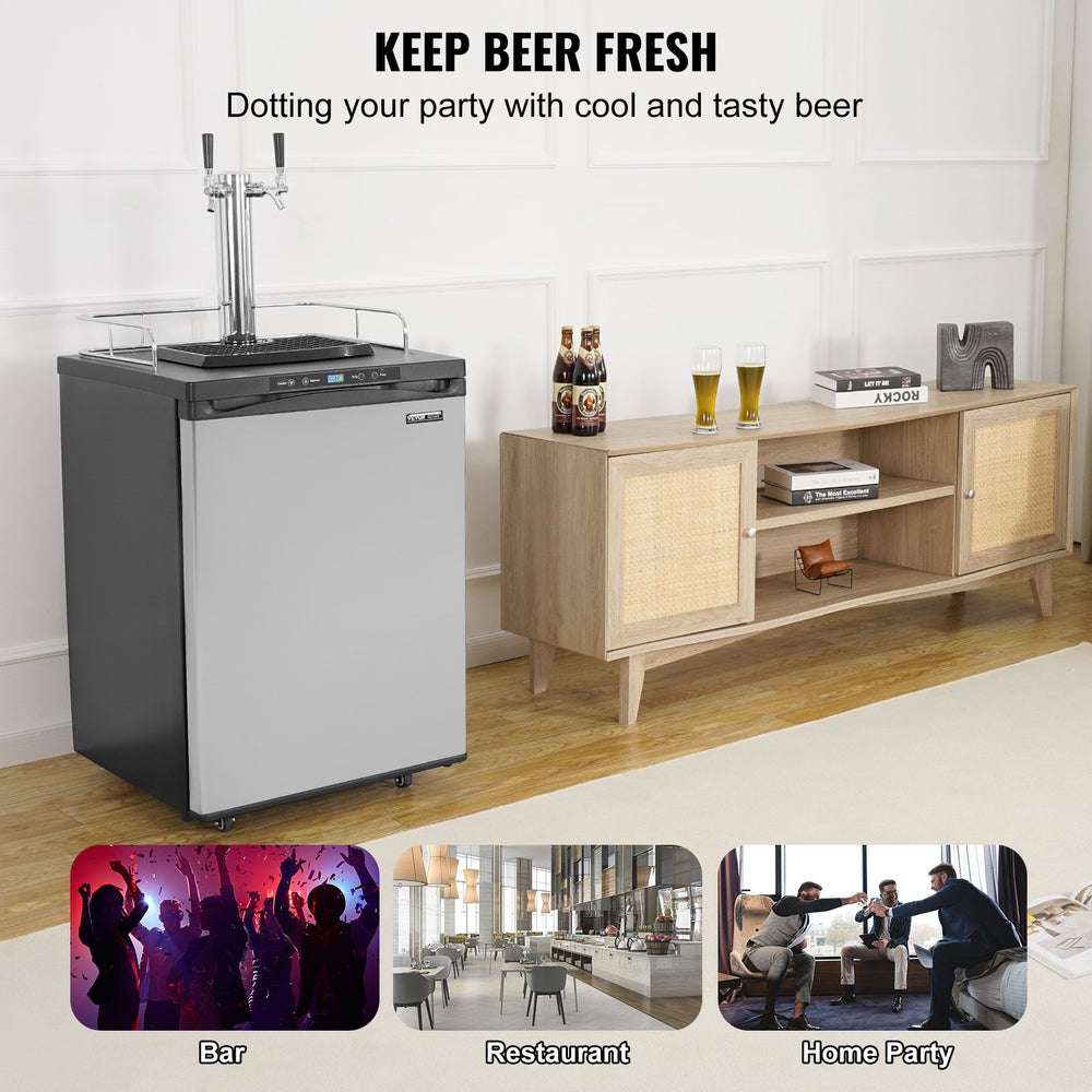 Vevor Beer Kegerator Dual Tap Draft Dispenser Full Size Keg Refrigerator New