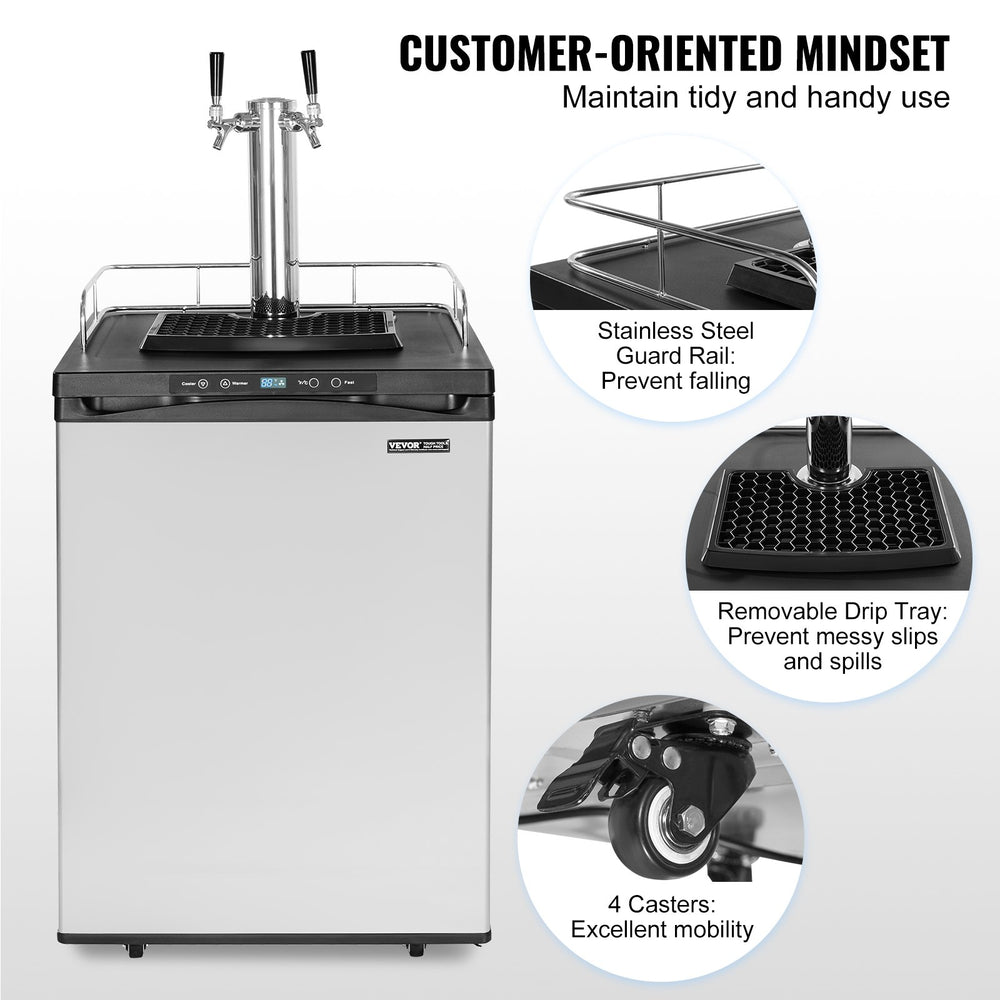 Vevor Beer Kegerator Dual Tap Draft Dispenser Full Size Keg Refrigerator New