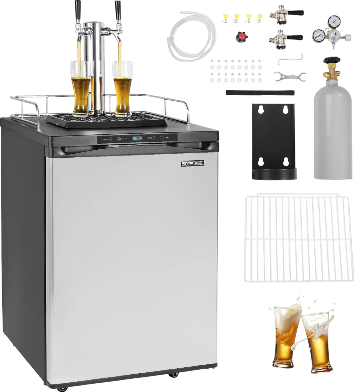 Vevor Beer Kegerator Dual Tap Draft Dispenser Full Size Keg Refrigerator New
