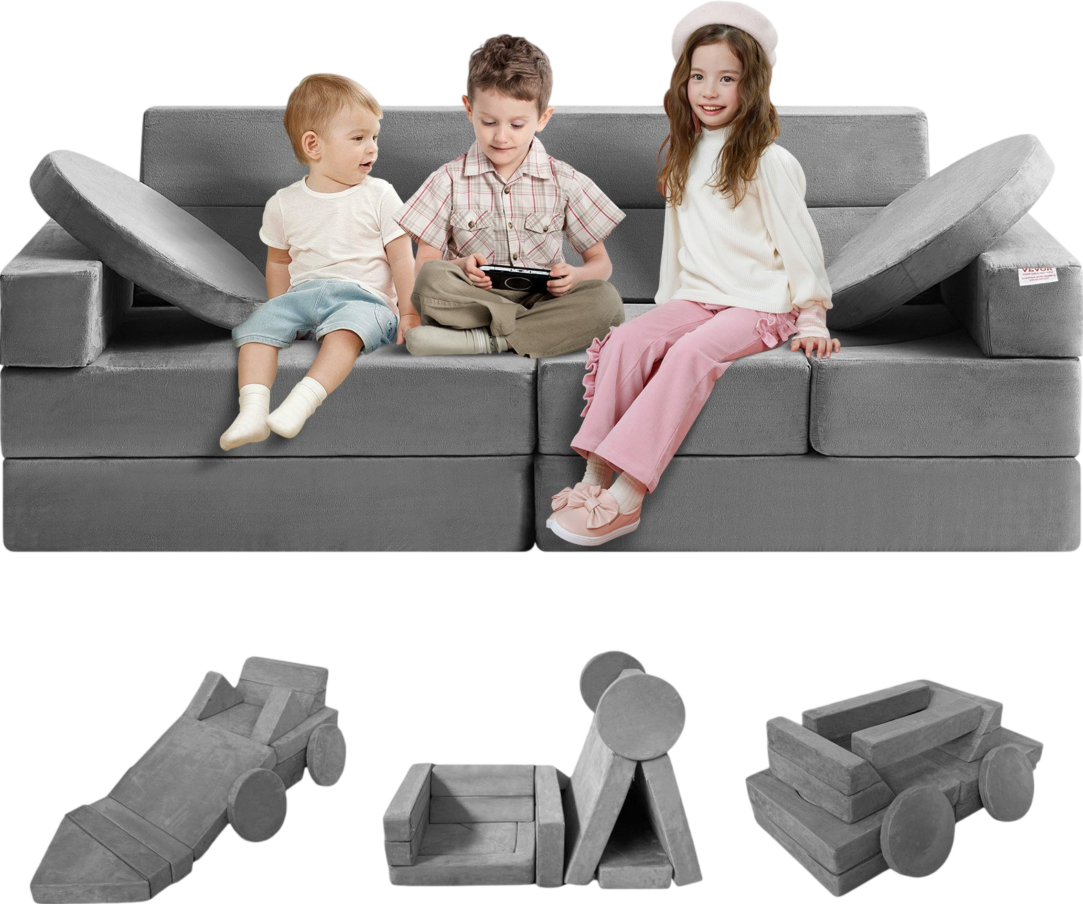 Vevor Play Couch 15pcs Modular Kids Foam Sofa with High-Density 25D Sponge New