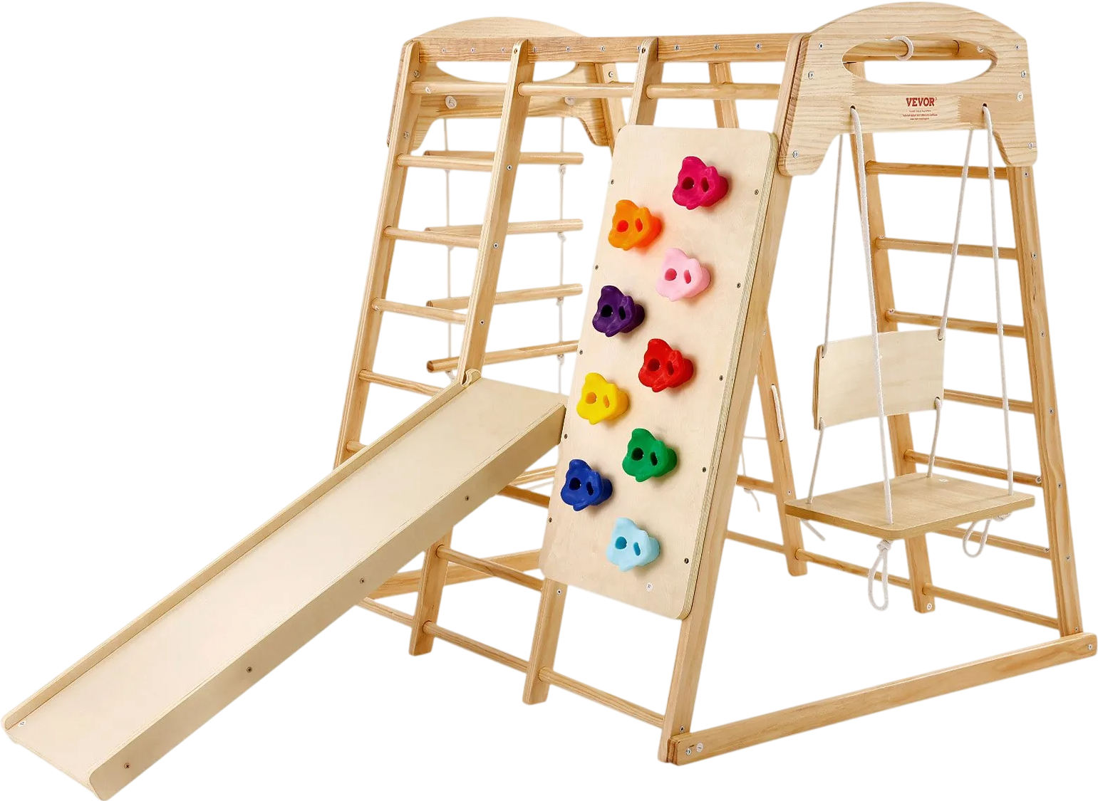 Vevor Indoor Jungle Gym 7-in-1 Toddler Wooden Playground 300 lb. Capacity New