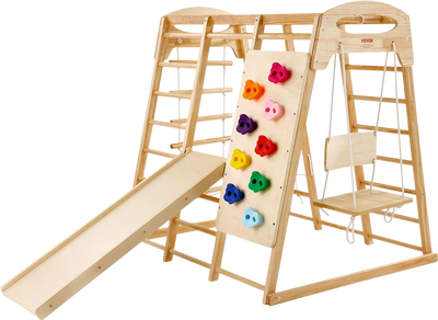 Vevor Indoor Jungle Gym 7-in-1 Toddler Wooden Playground 300 lb. Capacity New