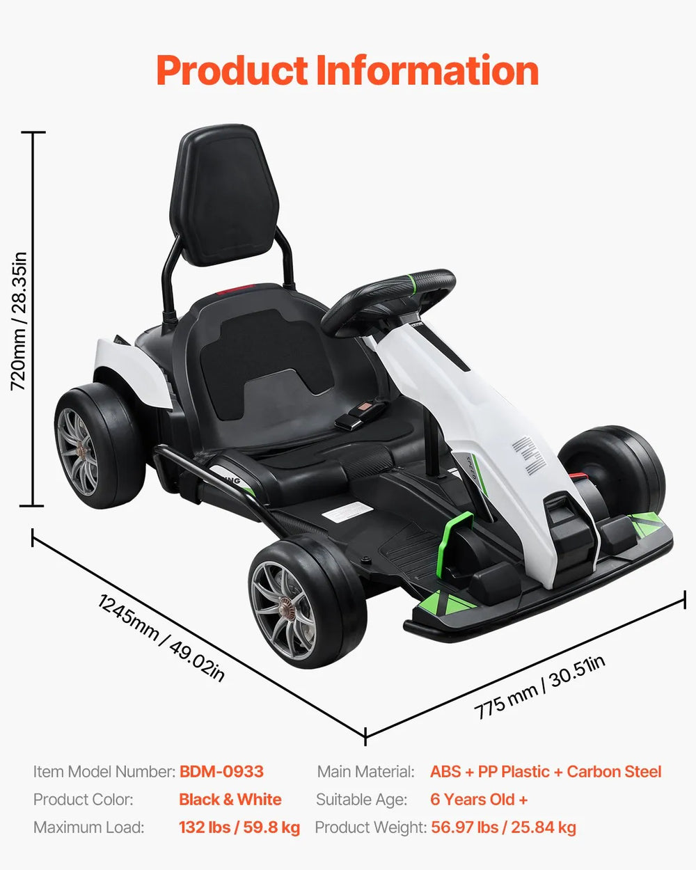 Vevor Electric Go Kart 7.5 MPH Max Speed 24V Battery 200W Strong Motor New