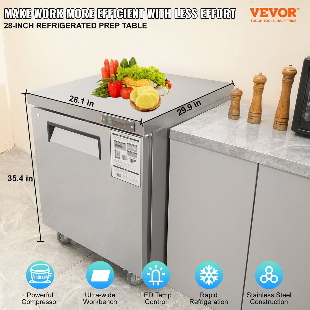 Vevor Commercial Refrigerator 7.4 Cu. Ft. Single Door Worktop Prep Station with Lock New