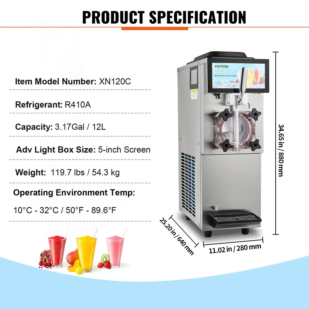 Vevor Commercial Slushy Machine 3.17 Gal. Single Tank with Touchscreen New