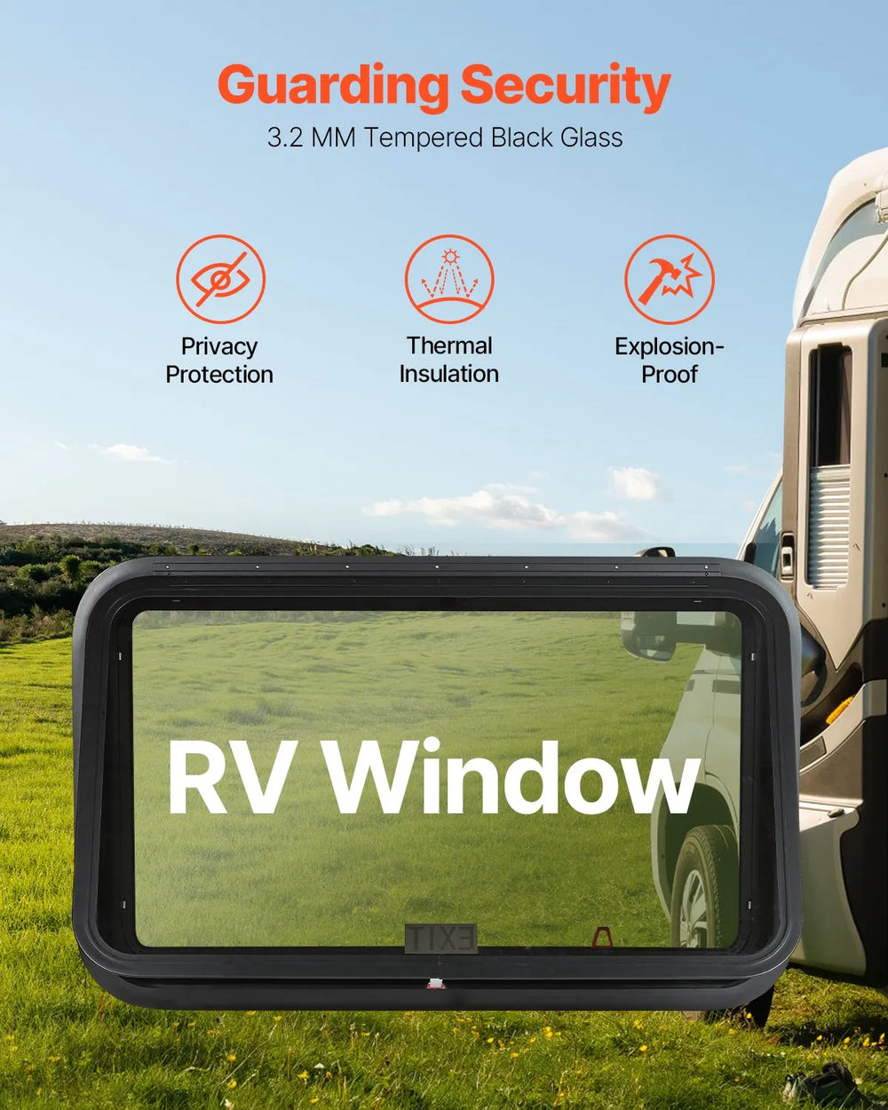 Vevor Exit RV Window 36" x 22" Emergency Push Out with Screen New