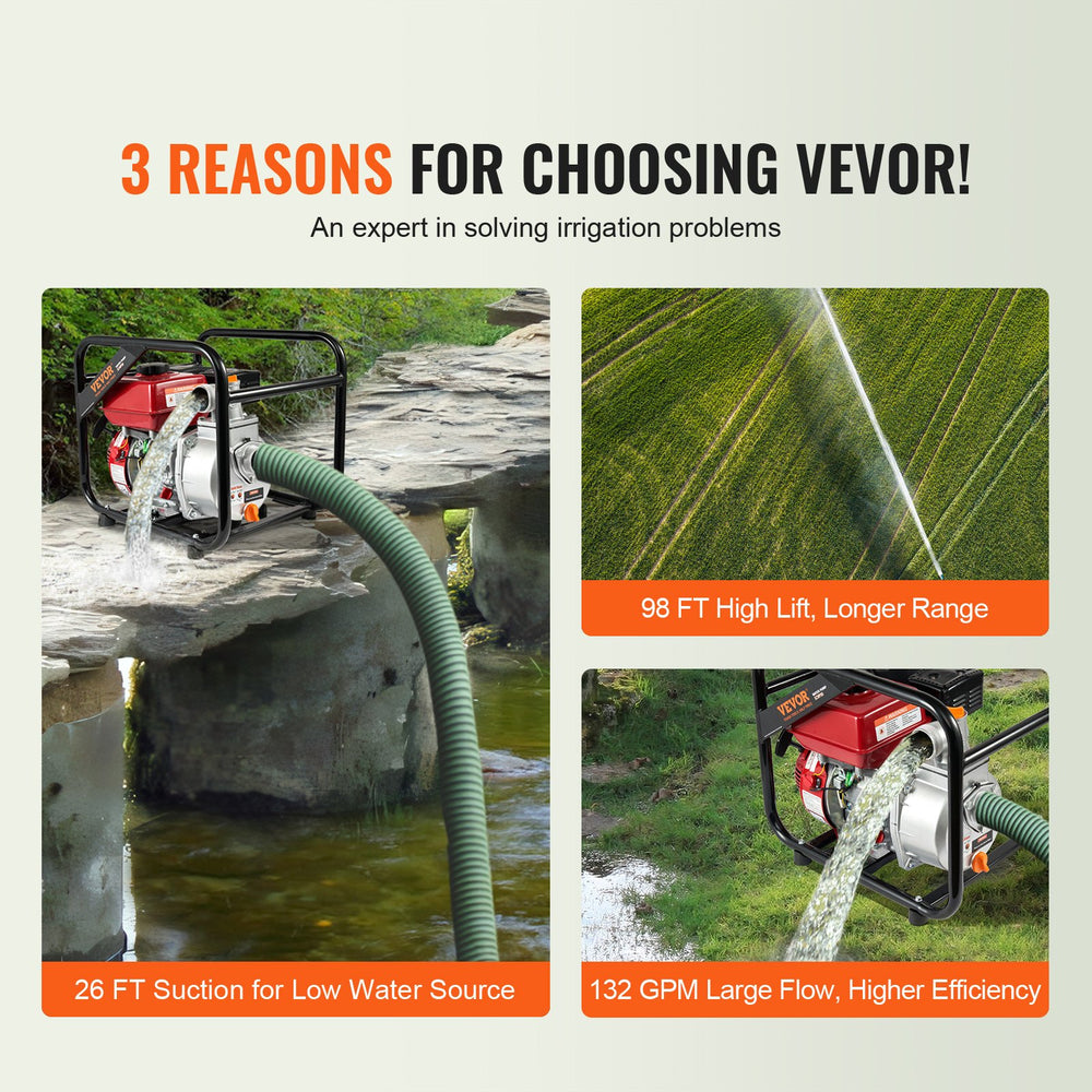 Vevor Gasoline Engine Water Transfer Pump 2" 7HP 4-Stroke New
