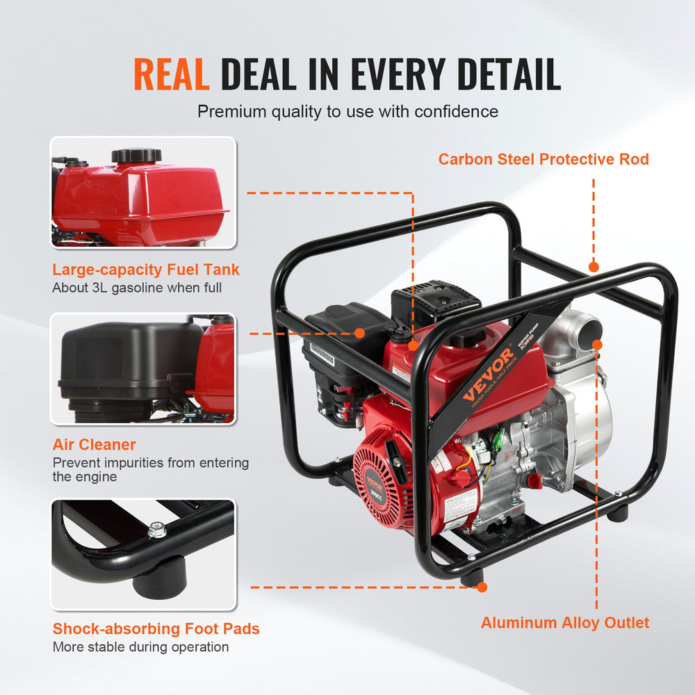 Vevor Gasoline Engine Water Transfer Pump 2" 7HP 4-Stroke New