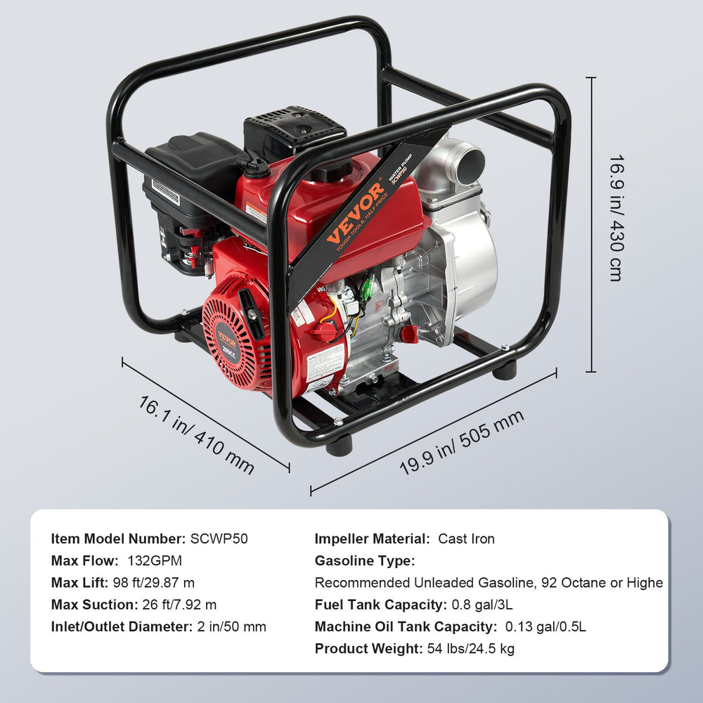 Vevor Gasoline Engine Water Transfer Pump 2" 7HP 4-Stroke New