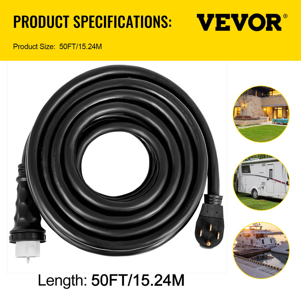 Vevor Generator Extension Cord 50 Ft. 50 Amp N14-50P & SS2-50R & CS6364 Twist Lock Connectors New