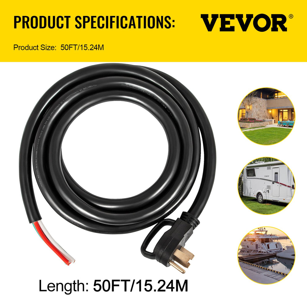 Vevor Generator Extension Cord 50 Ft. 50 Amp 6 Gauge STW 6/3 & 8/1 N14-50P to Bare Wire New