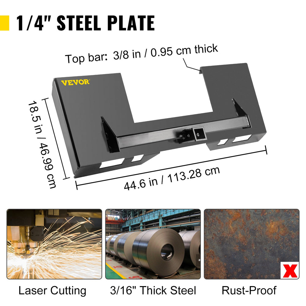 Vevor Universal Skid Steer Mount Plate 1/4" Thick 3000 Lbs Capacity Quick Attach New