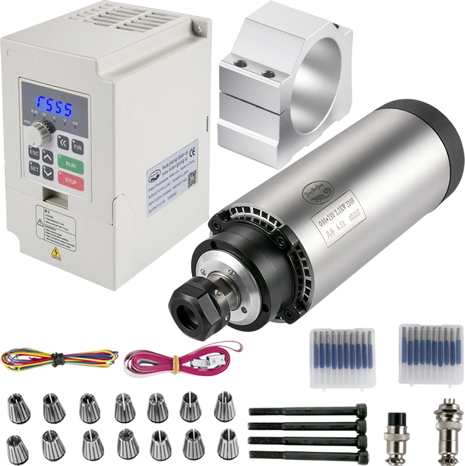 Vevor CNC Spindle Motor Kit Air Cooled with Variable Frequency Drive 2.2kW 220V New